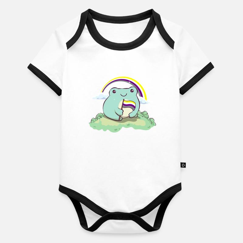 Non-binaire Pride Flag Mignon Grenouille Subtil Body Bébé bio contrasté manches courtes
