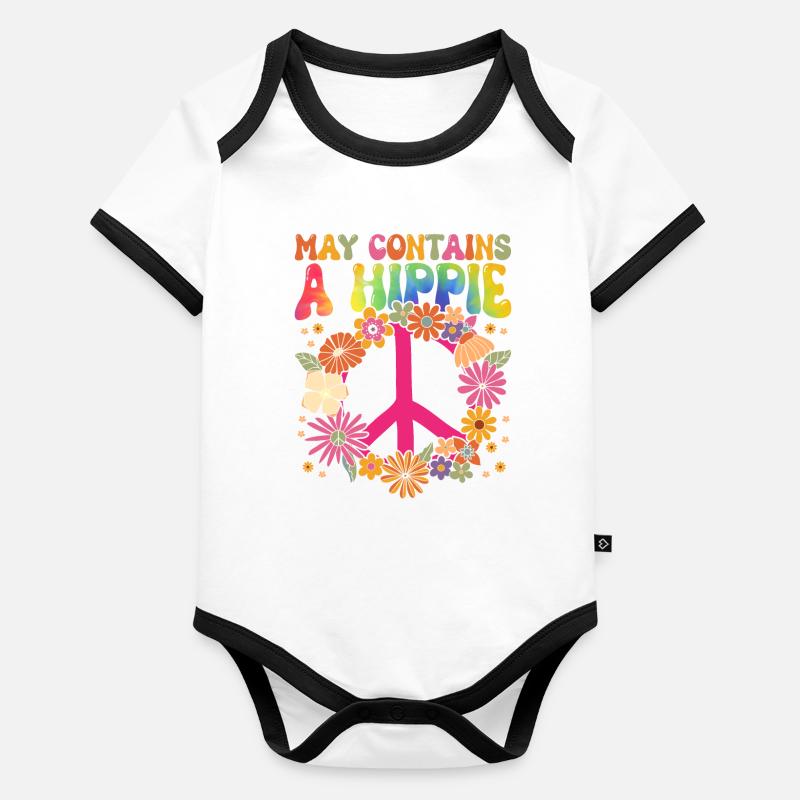 Lustige Hippie Frieden Freundlichkeit Groovy Baby Bio-Kurzarm-Kontrastbody