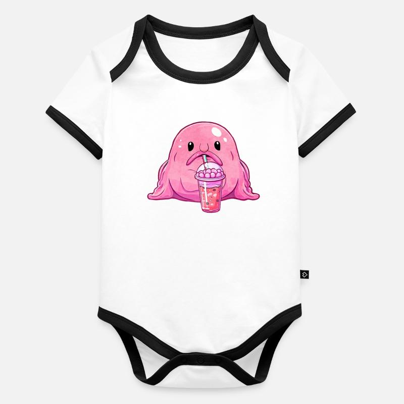 Kawaii Blobfish Pink Boba Bubble Milk Tea Organic Baby Contrasting Bodysuit