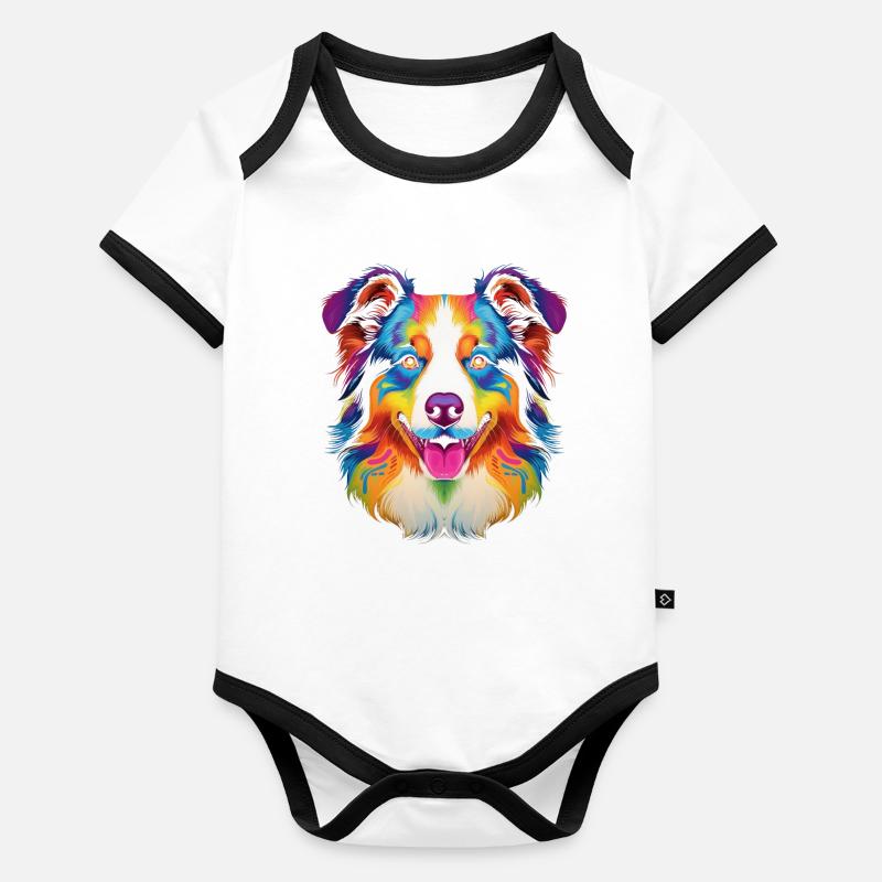 Australian Shepherd Dog Pop Art Organic Baby Contrasting Bodysuit