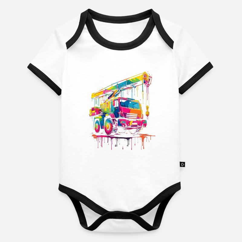 Crane Operator Driver Construction Pop Art Organic Baby Contrasting Bodysuit
