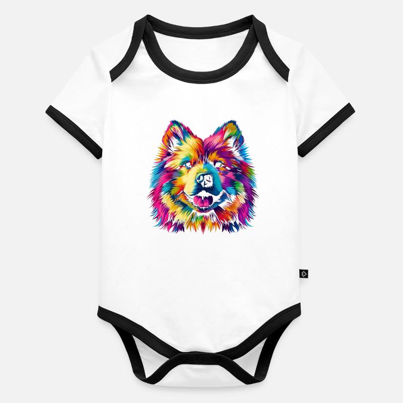Chien Samoyède Popart Body Bébé bio contrasté manches courtes