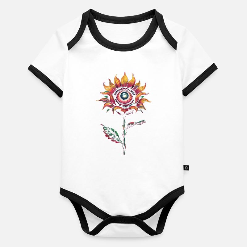 Esthétique Weirdcore Fleur Globe oculaire humain Body Bébé bio contrasté manches courtes