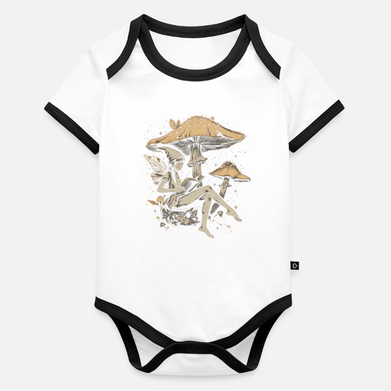 Cottagecore esthétique fée livre champignon sorcière fée Body Bébé bio contrasté manches courtes