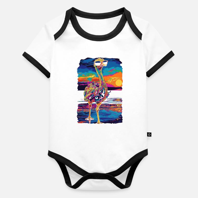 Autruche Animal Lunettes de soleil Plage Popart Body Bébé bio contrasté manches courtes