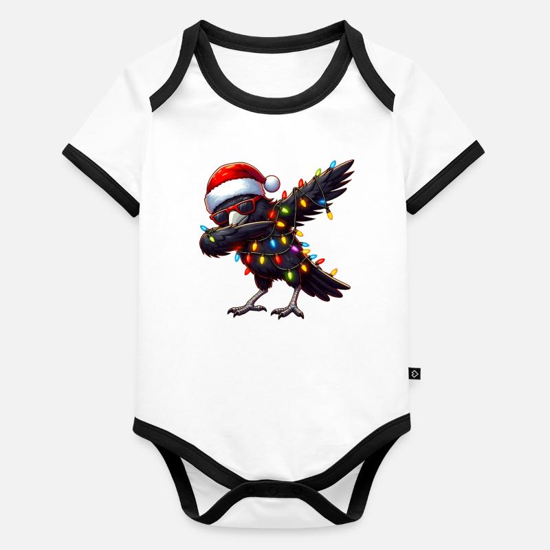 Dabbing Crow Corbeau Lunettes de soleil Noël mignon Body Bébé bio contrasté manches courtes