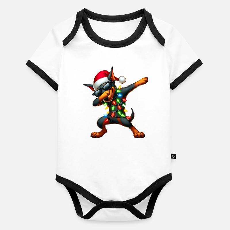 Polka Dot Doberman Dog Sunglasses Cute Weih Organic Baby Contrasting Bodysuit