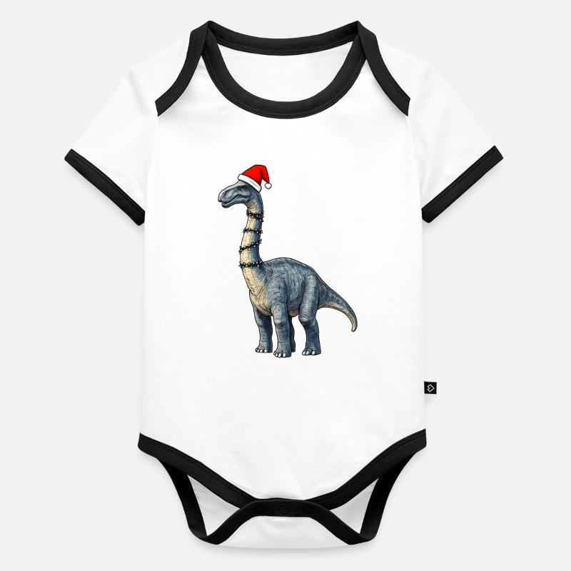 Brachiosaurus Dinosaur Santa Hat Xmas Organic Baby Contrasting Bodysuit