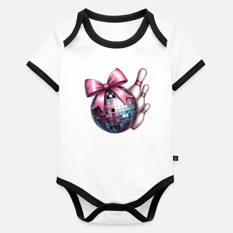 Coquette Bowling Ball Quilles Checkered Disco Body Bébé bio contrasté manches courtes