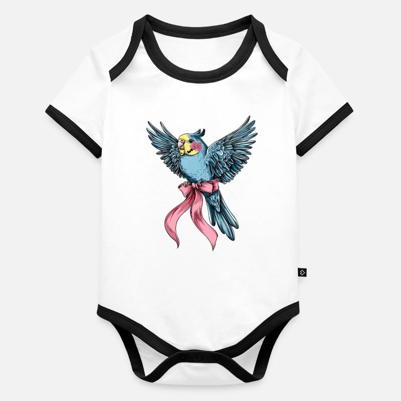 Coquette Bow Perruche Perruche Perroquet Body Bébé bio contrasté manches courtes