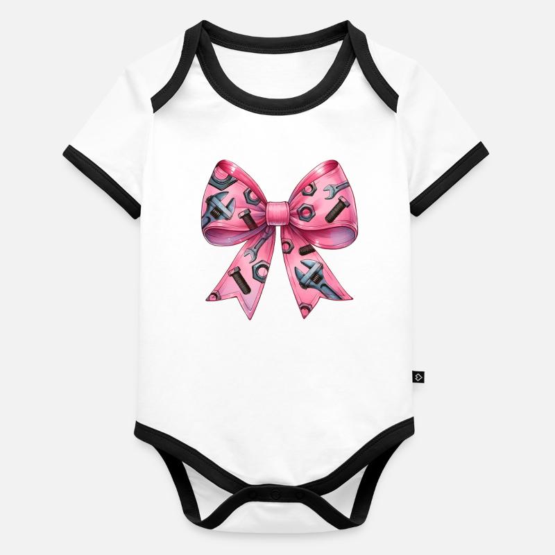Coquette Arc Mécanique Outils Motif Arc Rose Body Bébé bio contrasté manches courtes