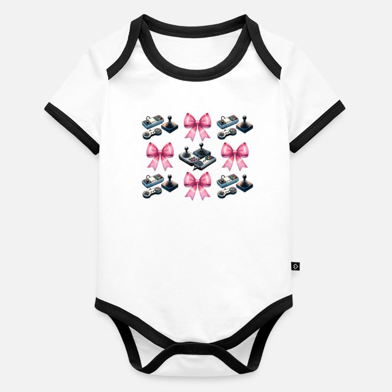 Coquette Bow Arcade Gaming Mothers Day Retro Organic Baby Contrasting Bodysuit