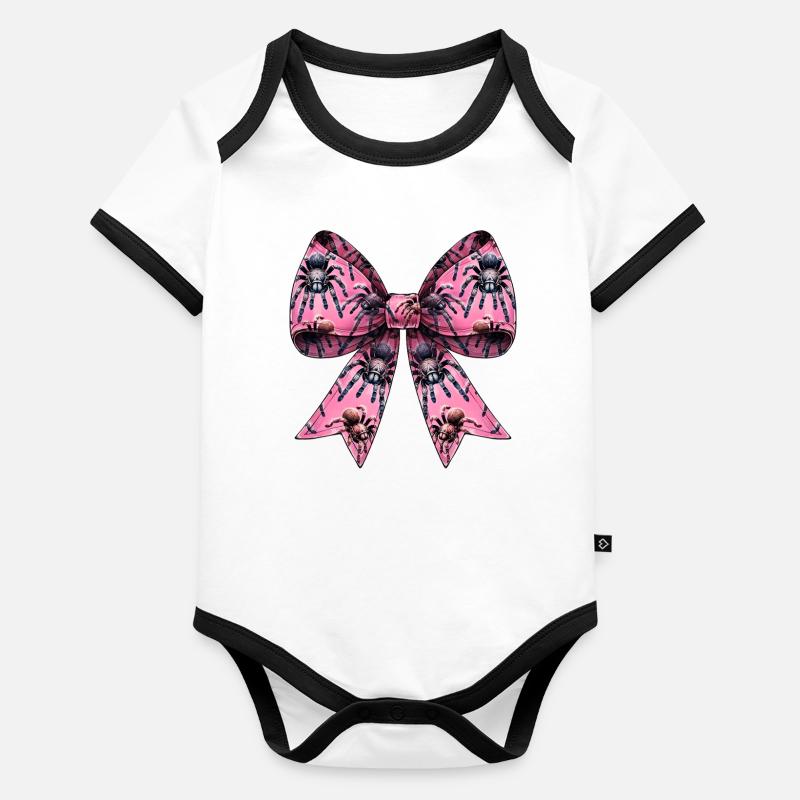 Coquette Bow Tarantula Spider Pattern Girl Mom Organic Baby Contrasting Bodysuit