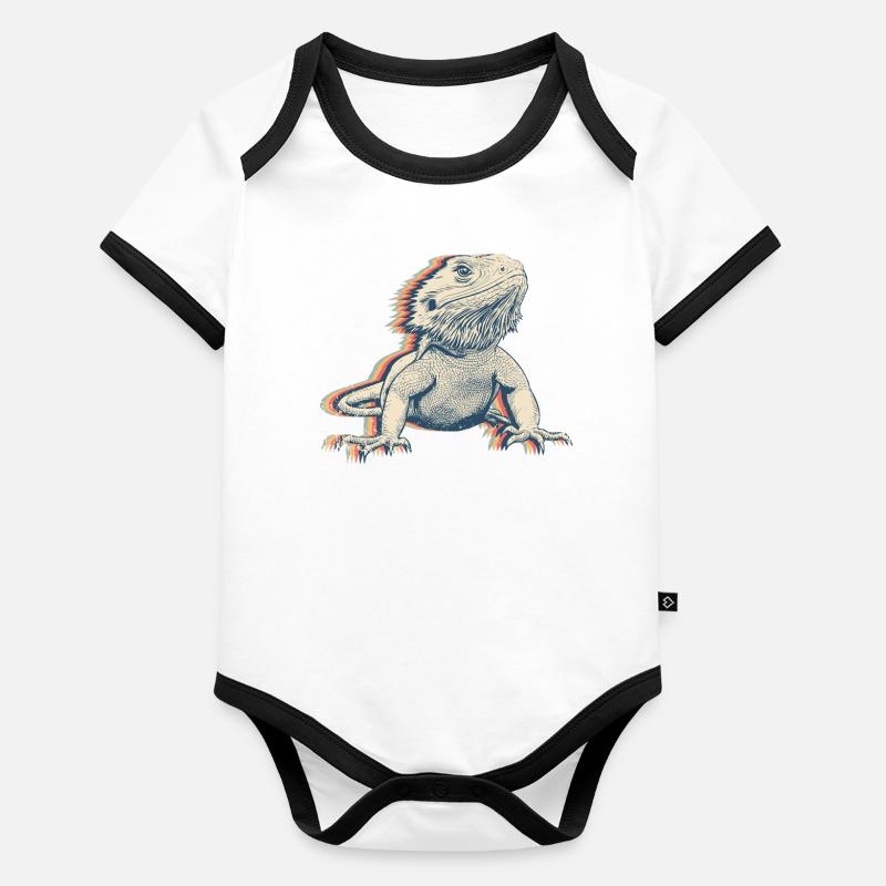 Bearded Dragon Lizard Retro Line Art Organic Baby Contrasting Bodysuit