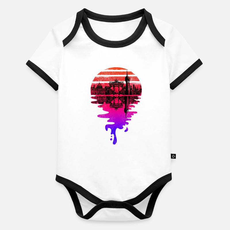 Berlin Skyline Vaporwave Sunset Organic Baby Contrasting Bodysuit