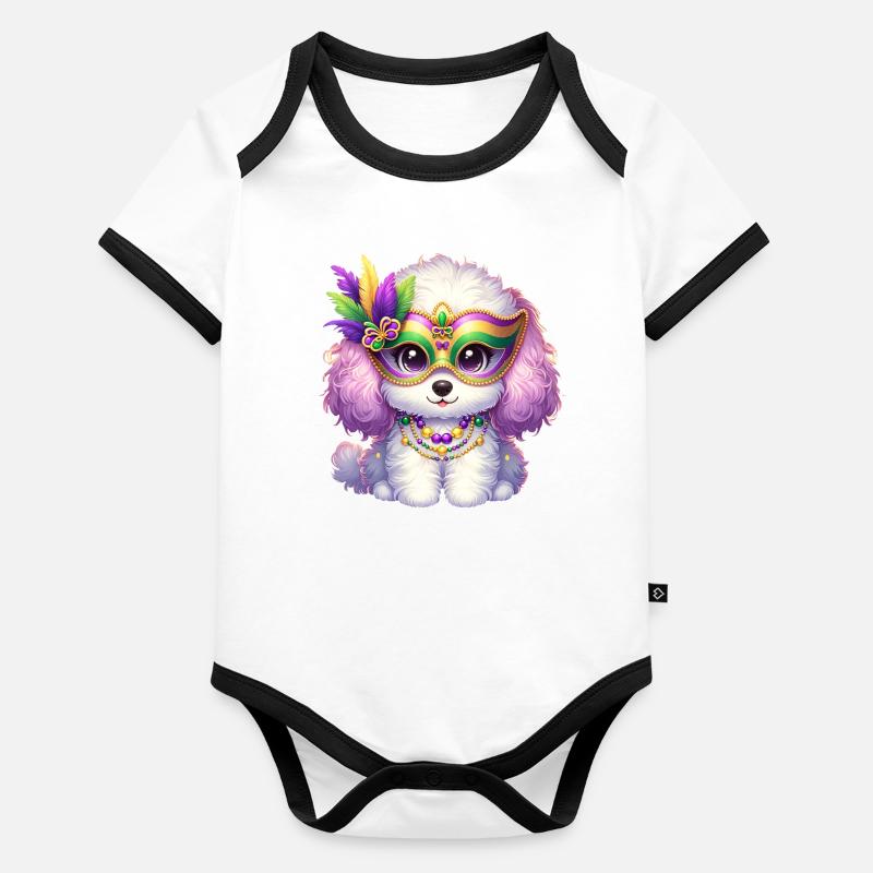 Mardi Gras Poodle Design Organic Baby Contrasting Bodysuit
