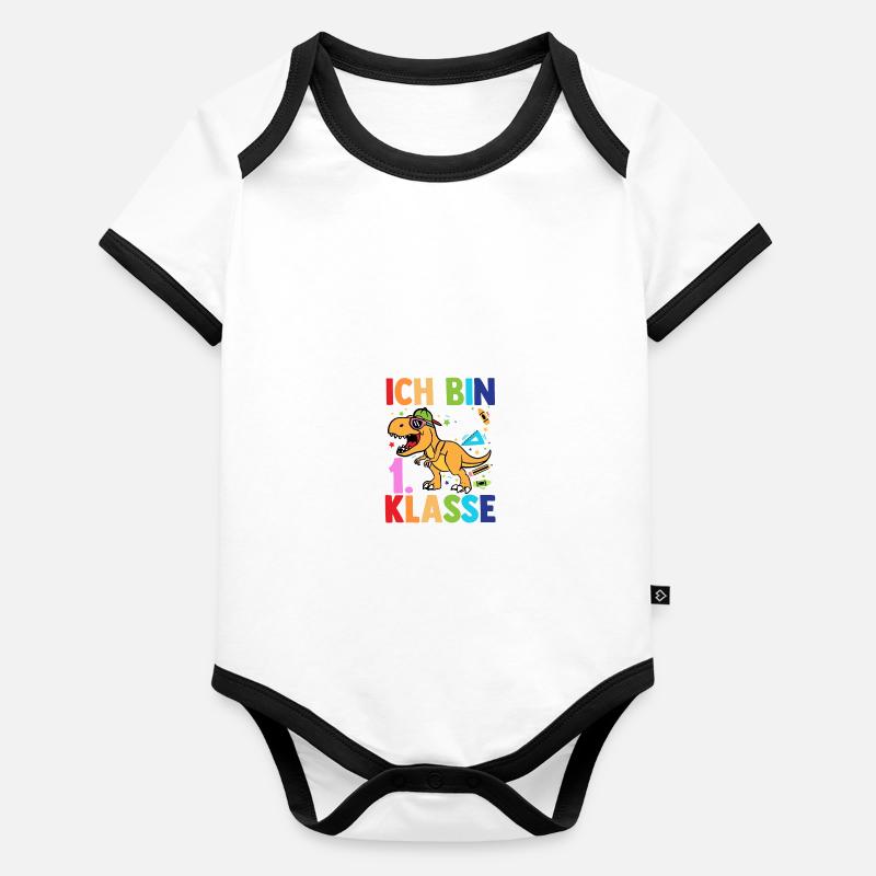 Dino Enfant de première année commençant l’inscription à l’école Body Bébé bio contrasté manches courtes