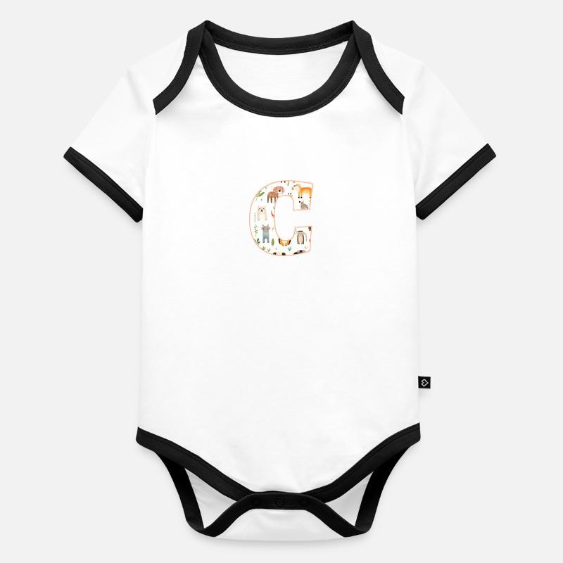 Buchstabe C, Monogramm, Tiermuster - Baby Bio-Kurzarm-Kontrastbody - undefined