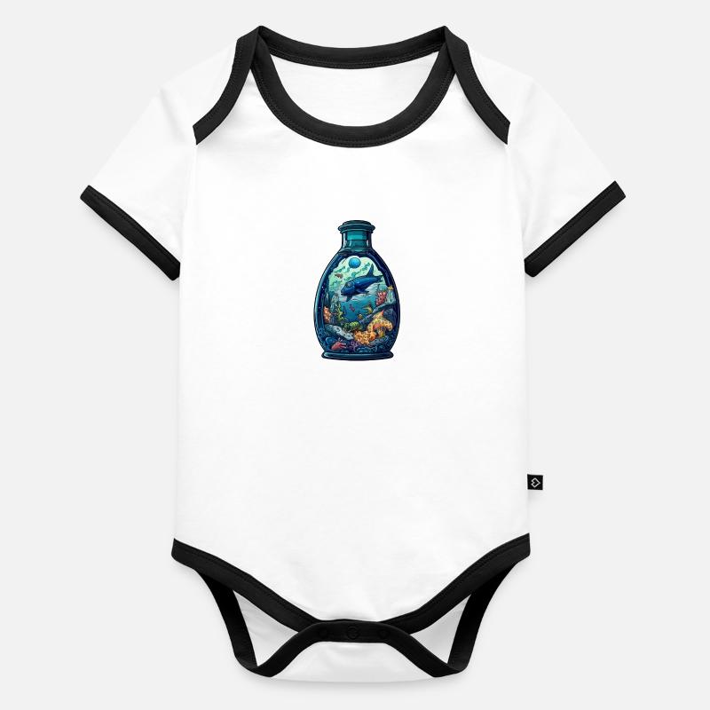 Dessin de bouteille océanique Body Bébé bio contrasté manches courtes