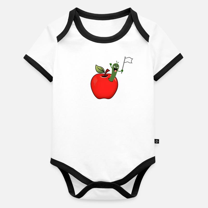 Pomme avec ver et bannière blanche Body Bébé bio contrasté manches courtes
