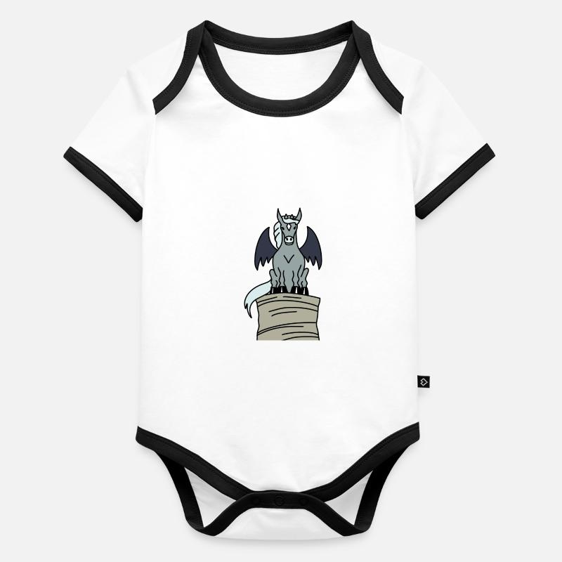 Hippogoyle - Gargouille comme un cheval sur une grosse boule de foin Body Bébé bio contrasté manches courtes