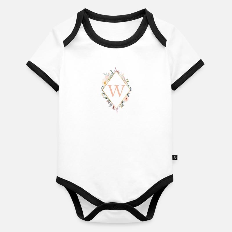W monogramme, Floral, Boho - Body Bébé bio contrasté manches courtes - undefined