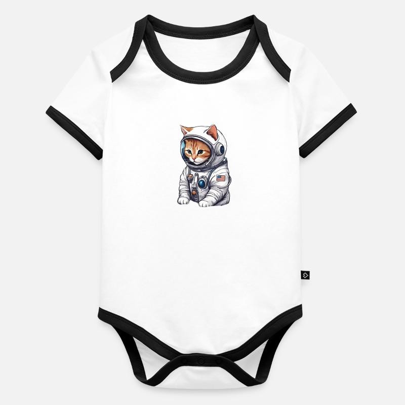 Chat mignon en astronaute Body Bébé bio contrasté manches courtes