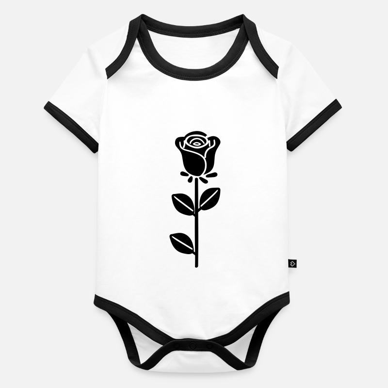 Fleur rose Body Bébé bio contrasté manches courtes
