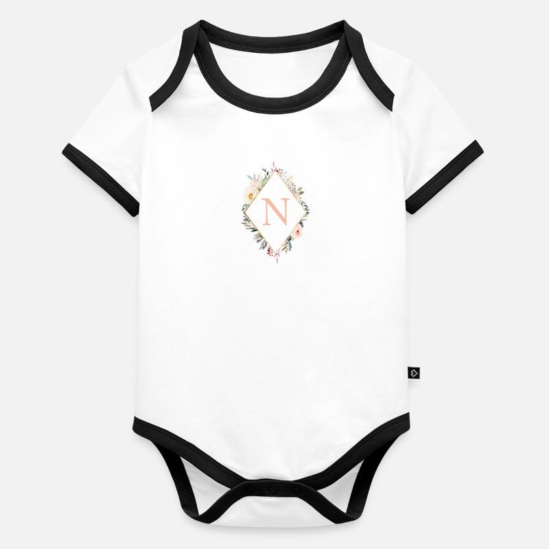N Monogram, Floral, Boho Organic Baby Contrasting Bodysuit