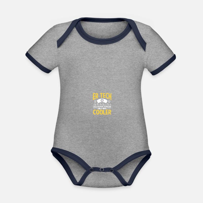 Service d’urgence Technicien URGENCE ER Tech - Body Bébé bio contrasté manches courtes - gris chiné/bleu marine