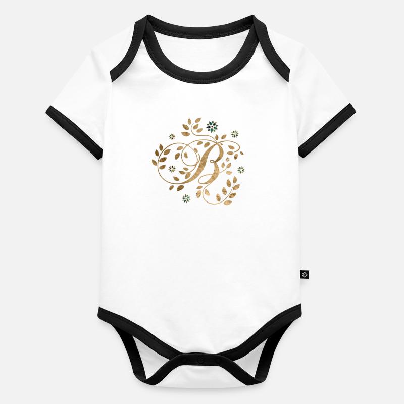 Monogramme de calligraphie dorée de luxe avec la lettre B Body Bébé bio contrasté manches courtes