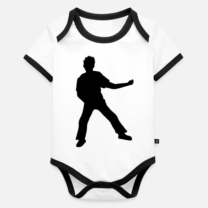 Air guitar play funny silhouette Organic Baby Contrasting Bodysuit