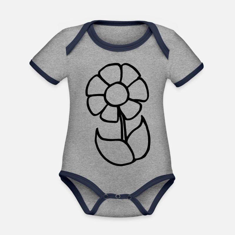 Fleur - Body Bébé bio contrasté manches courtes - gris chiné/bleu marine