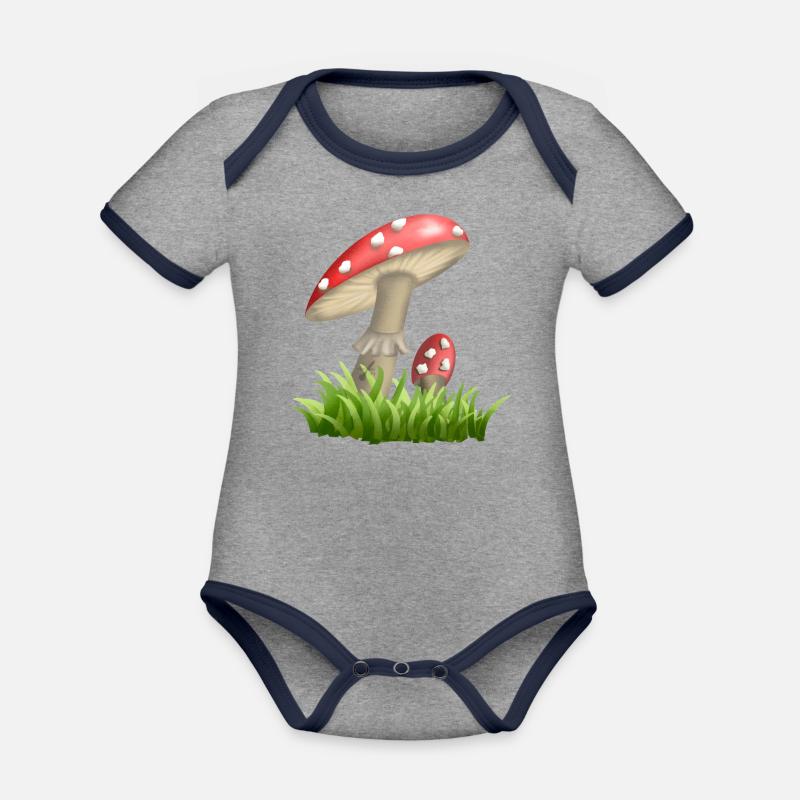 Toadstools - Organic Baby Contrasting Bodysuit - heather grey/navy