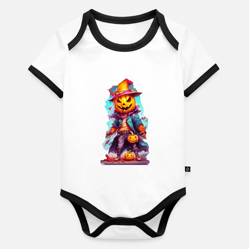 Halloween Jack o Lanterne 05 Body Bébé bio contrasté manches courtes