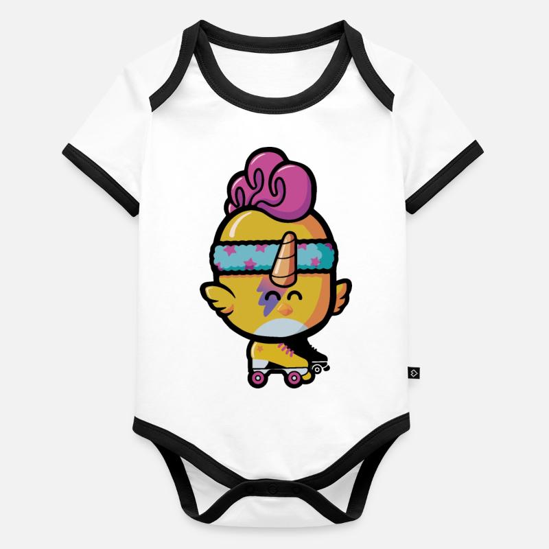 Licorne roller quad Body Bébé bio contrasté manches courtes