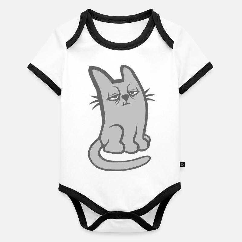 Funny Tired Cat Don't Like Mornings Grumpy Morning Organic Baby Contrasting Bodysuit