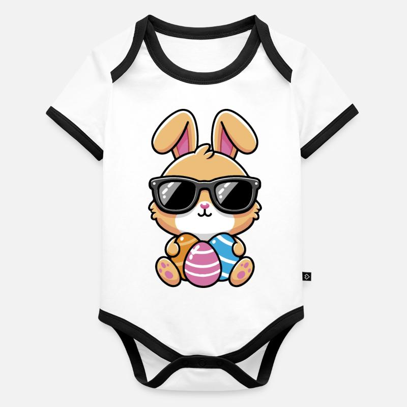 Cool Kawaii chibi Easter Bunny With Sunglasses Organic Baby Contrasting Bodysuit