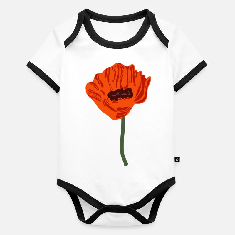 coquelicots à fleurs rouges Body Bébé bio contrasté manches courtes