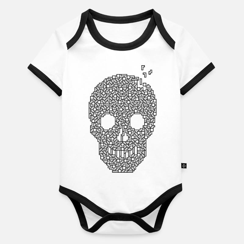 Schädel - Schwarzer Umriss Baby Bio-Kurzarm-Kontrastbody