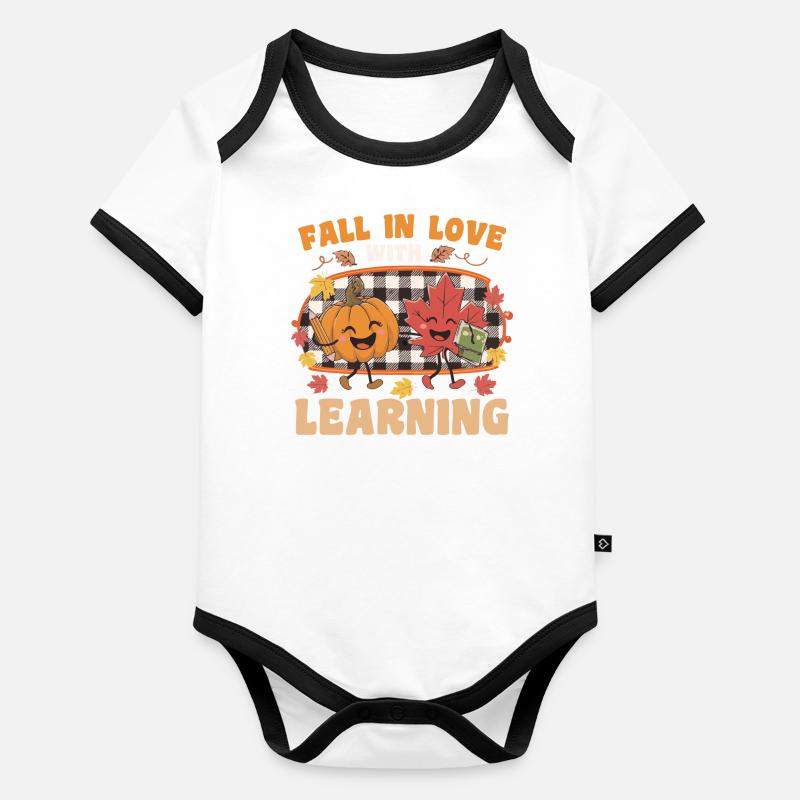 Fall In Love With Learning Autumn Pumpkin Teacher Organic Baby Contrasting Bodysuit