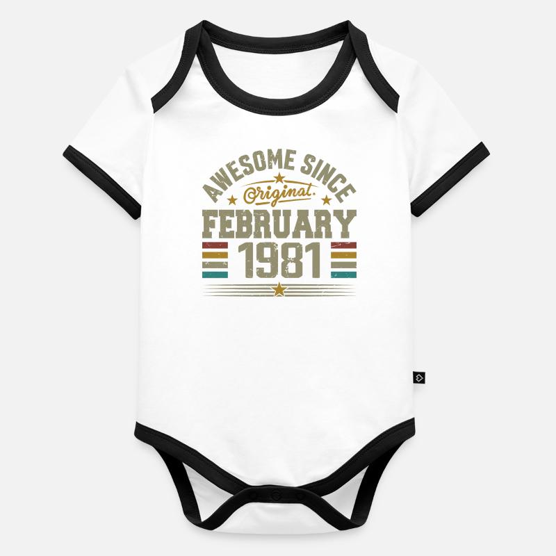 February 1981 44th Anniversary Gift, February 1981 Organic Baby Contrasting Bodysuit
