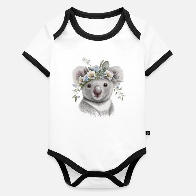 Koala mignon Body Bébé bio contrasté manches courtes