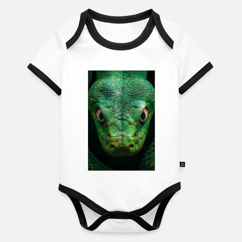 Regard de serpent vert hypnotique Body Bébé bio contrasté manches courtes