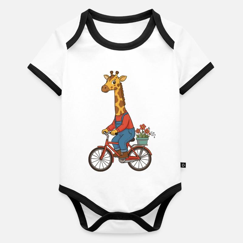 Whimsical Giraffe Rider Design Organic Baby Contrasting Bodysuit