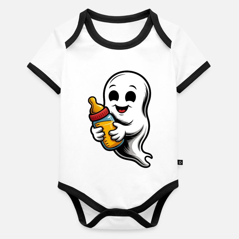 Fantôme mignon avec biberon - Body Bébé bio contrasté manches courtes - undefined