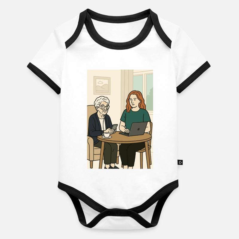Generations at the table with technology Organic Baby Contrasting Bodysuit