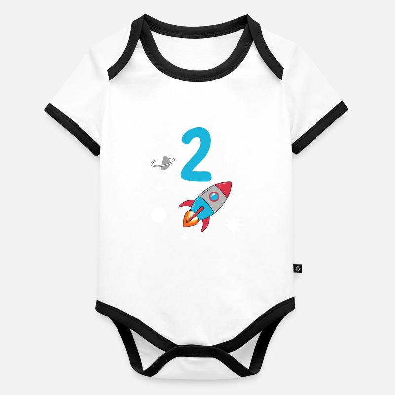 2nd birthday rocket and space Organic Baby Contrasting Bodysuit