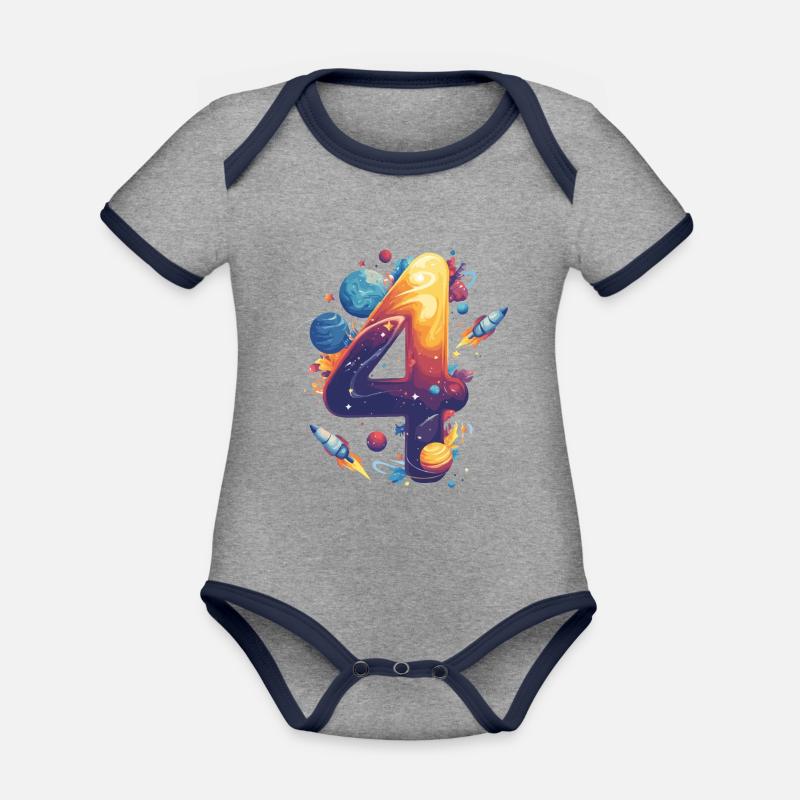 Espace 4e anniversaire - Body Bébé bio contrasté manches courtes - gris chiné/bleu marine