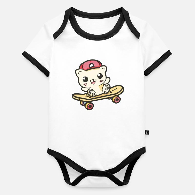 Skateboarder Katze Baby Bio-Kurzarm-Kontrastbody